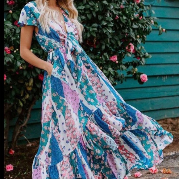 Patchwork Floral High Low Dress - Picture 1 of 4